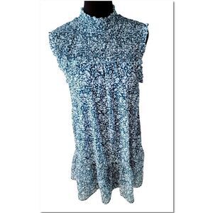 LAST CHANCE AVLN Studio Green Blue Paisley Ribbed Lined High Neck Dress Size M